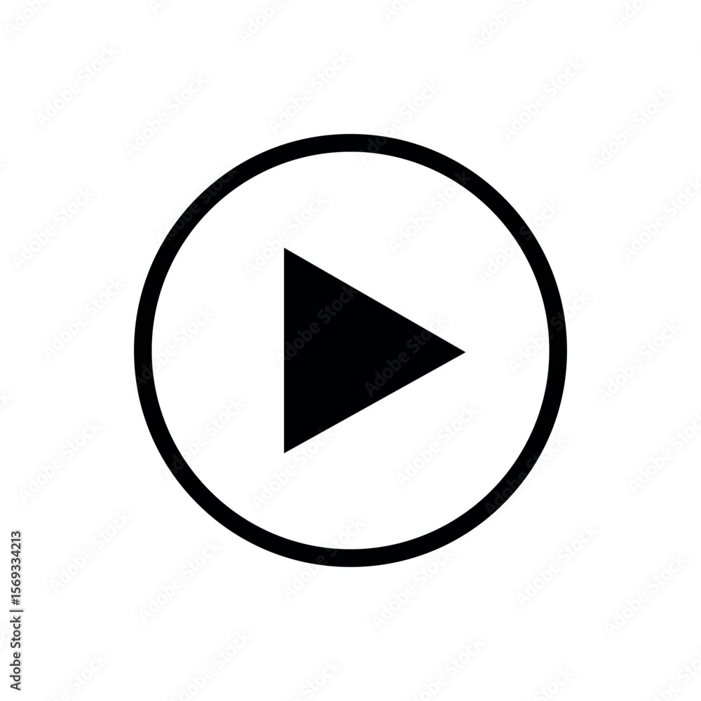 Poster black play button icon centered inside a circular outline on a white background simple and minimalis
