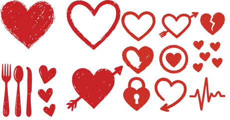 Red Heart Symbol Icon Set with Love, Passion, and Romance Themes Valantine special 