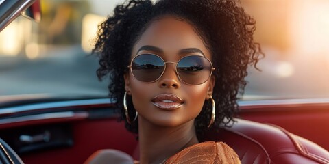 Empowered journey: A confident woman takes the wheel,  the freedom, independence, and adventure of driving with grace and style, Generative AI