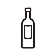 A simple outline drawing of a bottle with a label.