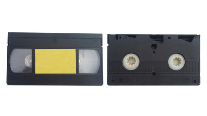 Obraz premium Vintage VHS Video Cassette Tape, Open and Closed, Isolated on White Background