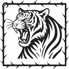 Fototapeta premium Tiger Roar Frame Fierce Animal Enclosed designed Border vector image