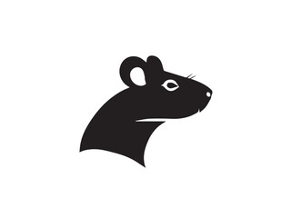 Silhouette of a Rat Head in Minimal Graphic Style. Rat Head Silhouette in Black on White Background.