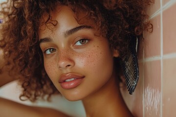 Close-up of a young woman holding her hand, experiencing itching or scratching discomfort, isolated on a background, Generative AI