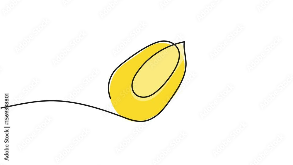 Poster animation of a single line drawing of a corn. continuous contour movement of a corn. continuous vide