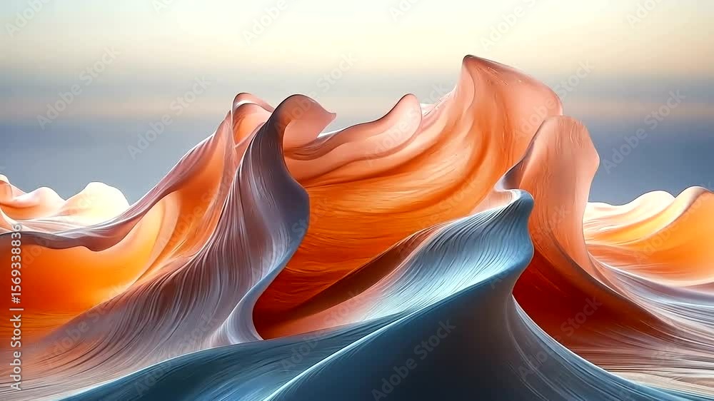 Poster abstract flowing waves animation in orange and blue color scheme with a dreamy touch