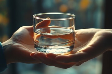 Healthcare harmony concept: Close-up hands holding medication and a water glass for optimal wellness, pharmaceutical treatment, and mental health care, Generative AI