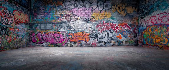 Graffiti wall backdrop with colorful street art for photography