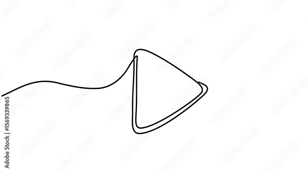 Poster animation of a single line drawing of a play button. continuous contour movement of a play button. c