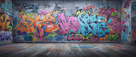 Graffiti wall backdrop with colorful street art for photography