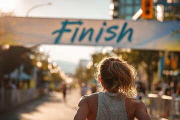 crossing finish line at small running event