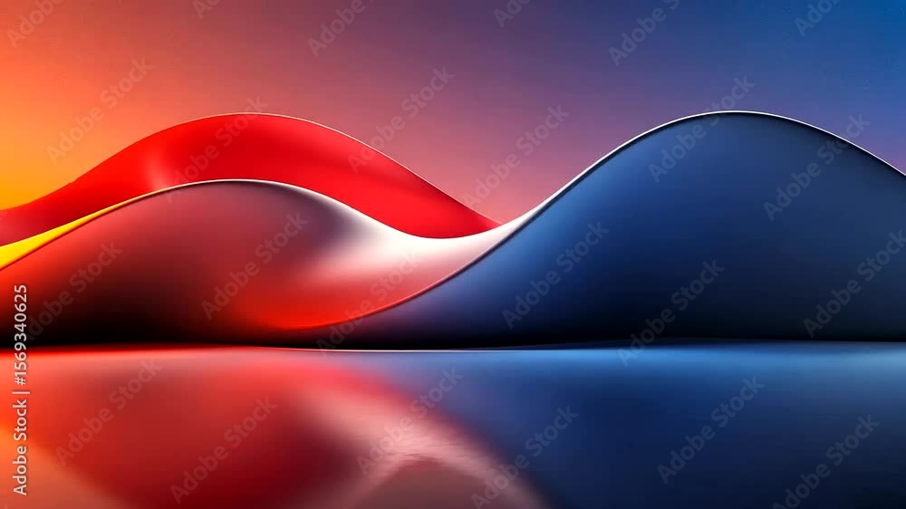 Poster abstract flowing waves with reflective surface, gradient color backgrounds in motion