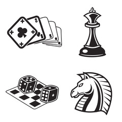 Chess and card game elements isolated on white background