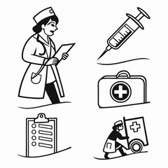 Medical icons isolated on white background depict healthcare
