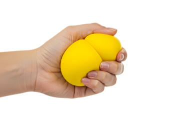 Squeezing Stress Away A Hands Grip on a Yellow Stress Ball isolated on transparent background