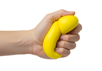 Squeezing Stress Away A Hand and Yellow Stress Ball isolated on transparent background