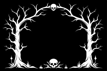 Spooky Halloween Frame Bare Trees, Skulls, and Gothic Design