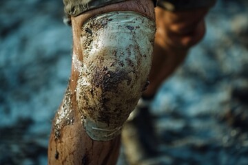 People getting  injured concept: Close-up of a person with a bruised knee, seeking medical attention for the injury, Generative AI
