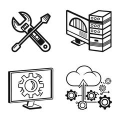 Fototapeta premium Computer and server maintenance and cloud computing, isolated on white background