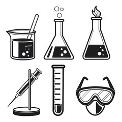 Chemistry lab equipment isolated on white background for experiments