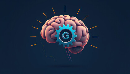 Creative illustration of a brain with gears, representing intelligence, innovation, and the merging of technology with human thought processes.