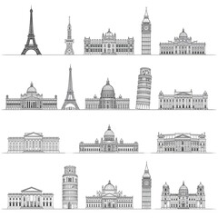 Fototapeta premium Global Landmarks Silhouette/Line Art