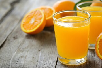 Fresh orange juice in glass with sliced oranges symbolizing health, freshness, and vibrant natural energy