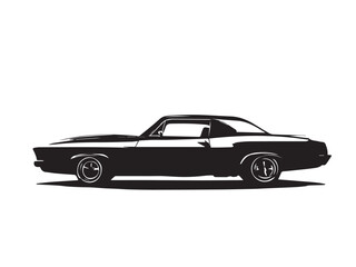 Naklejka premium Vintage classic muscle car silhouette. Vintage car silhouette isolated on white background. 