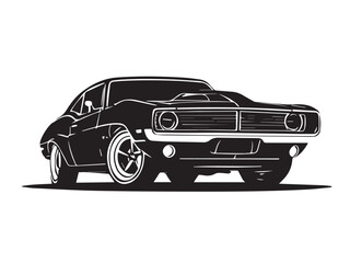 Vintage classic muscle car silhouette. Vintage car silhouette isolated on white background.	