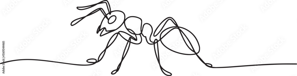 Poster continuous one line drawing of a soldier ant in minimal single line art style, editable black vector