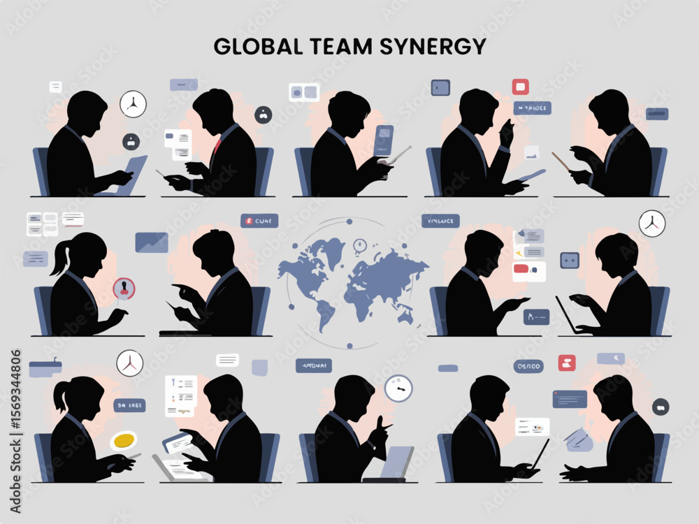 Poster diverse global team working together remotely using technology for collaboration and communication i