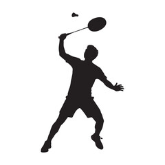 Vector silhouette of a male badminton player in a match