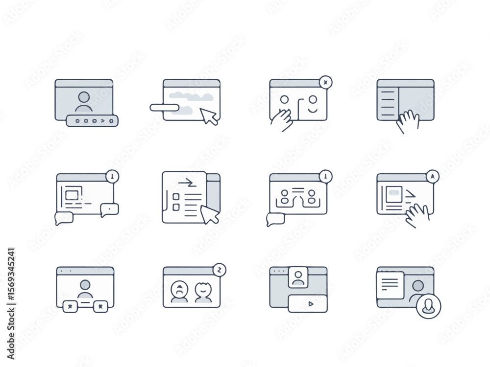 Fototapete Collection of modern flat design user interface icons representing website interactions and digital communication in a clean silhouette style