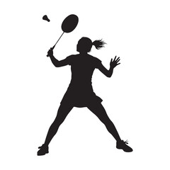 Vector silhouette of a female badminton player in a match