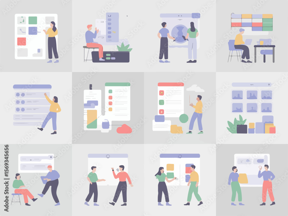 Poster diverse group of people collaborating on projects and tasks in a modern office setting showcasing te