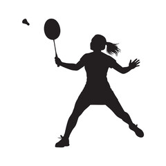 Vector silhouette of a female badminton player in a match