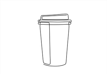 Paper cup of hot coffee in one Continuous line drawing. Concept of drink to go in lineart style.Hand drawn one line vector. Editable stroke	