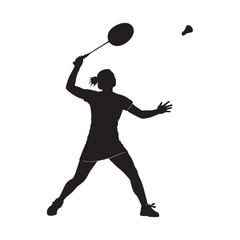 Vector silhouette of a female badminton player in a match