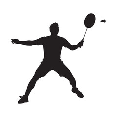 Vector silhouette of a male badminton player in a match