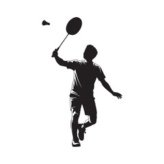 Vector silhouette of a male badminton player in a match