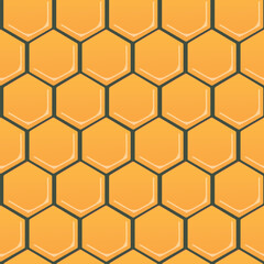 Seamless hexagon pattern with honeycomb. Vector illustration, geometric texture. Design for invitation, cards, textile, fabric. Doodle style.
