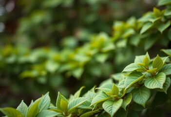 Obraz premium Soft-focus, muted green leaves border, wide natural background , tranquil, stock