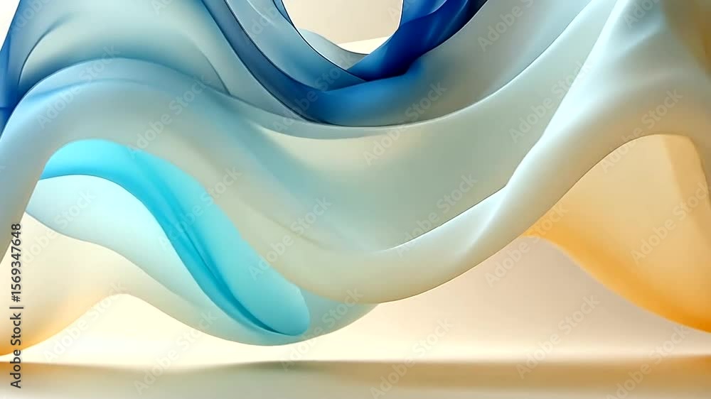 Poster abstract fluid fabric wave motion with soft blue color gradient on a bright background