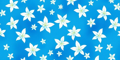 Soft blue watercolor background with delicate white lily pattern, seamless repeat,  summer,  minimalist