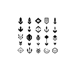 Collection of various black and white geometric shapes and symbols