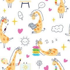 seamless pattern with cartoon giraffe