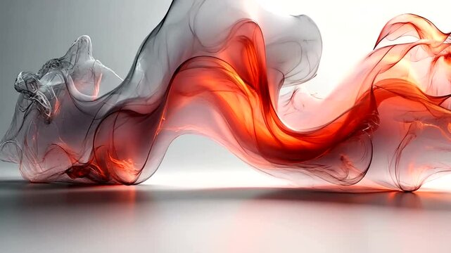 Abstract fluid wave animation with red and gray smoke effect on light background