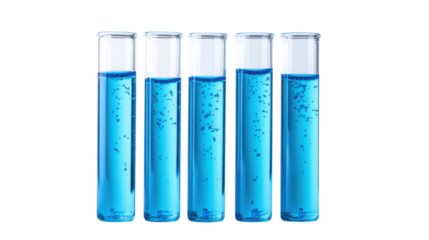 test tubes with blue liquid on white background