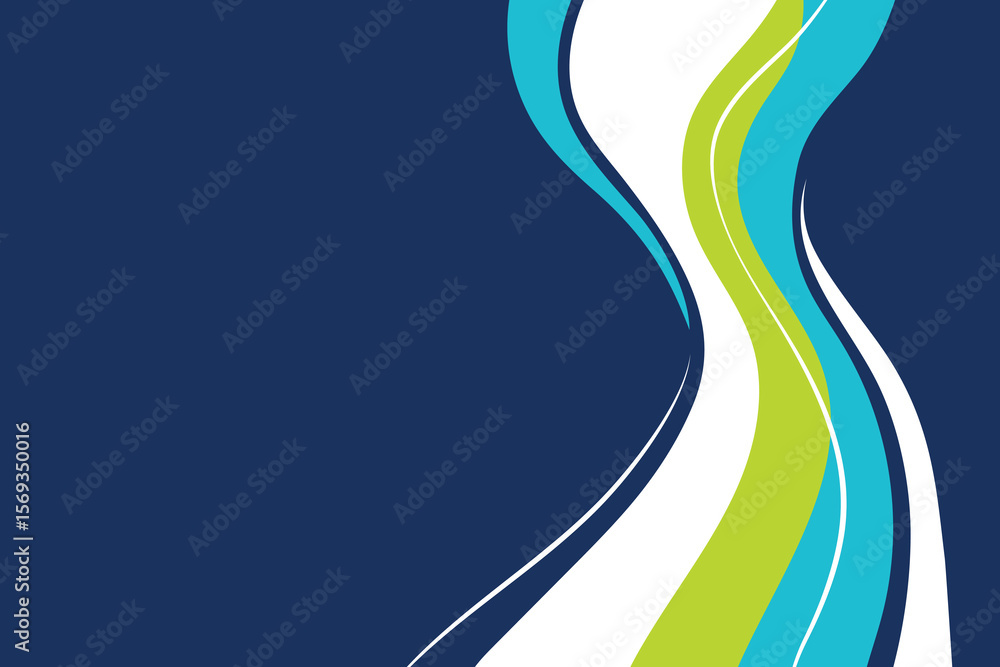 Aufkleber abstract background with blue white and green wavy lines on a dark blue background design element is