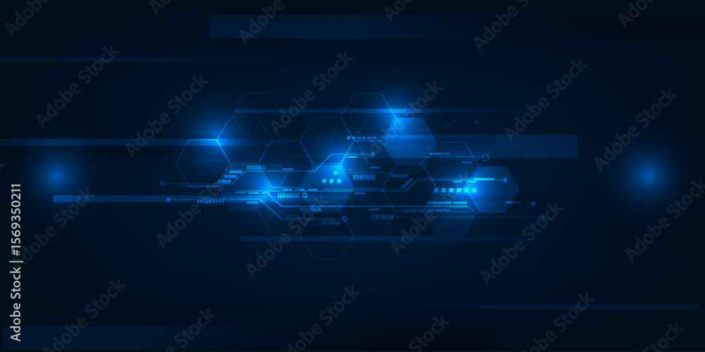 Poster vector illustrations of blue hexagonal network pattern digital hi tech background.